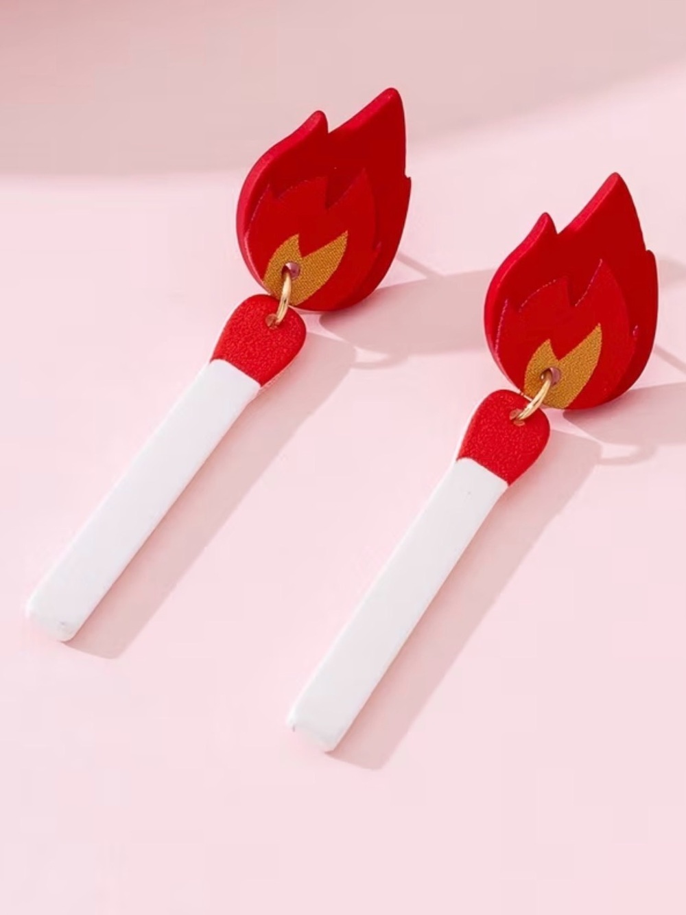 🔥 Creative Matchstick Fire Acrylic Drop Earrings White Match Red Tip Flame